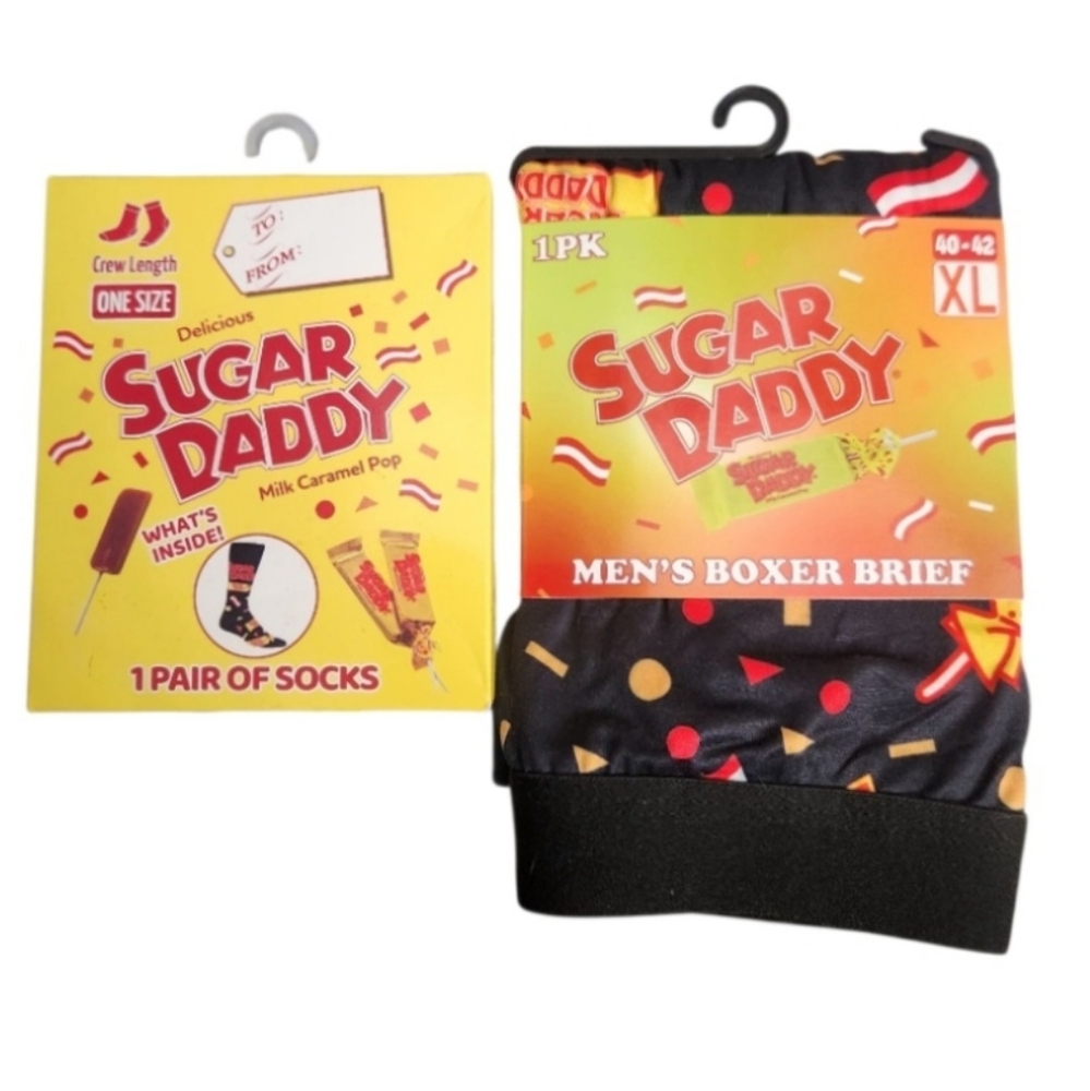 Men's Funny Graphic Novelty Sugar‎ Daddy Candy Boxer Brief and Crew Length Socks